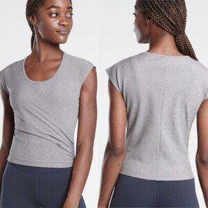 Athleta Bayview Wrap Twist Tee Gray Sleeveless Cropped size XS Thick Stretch